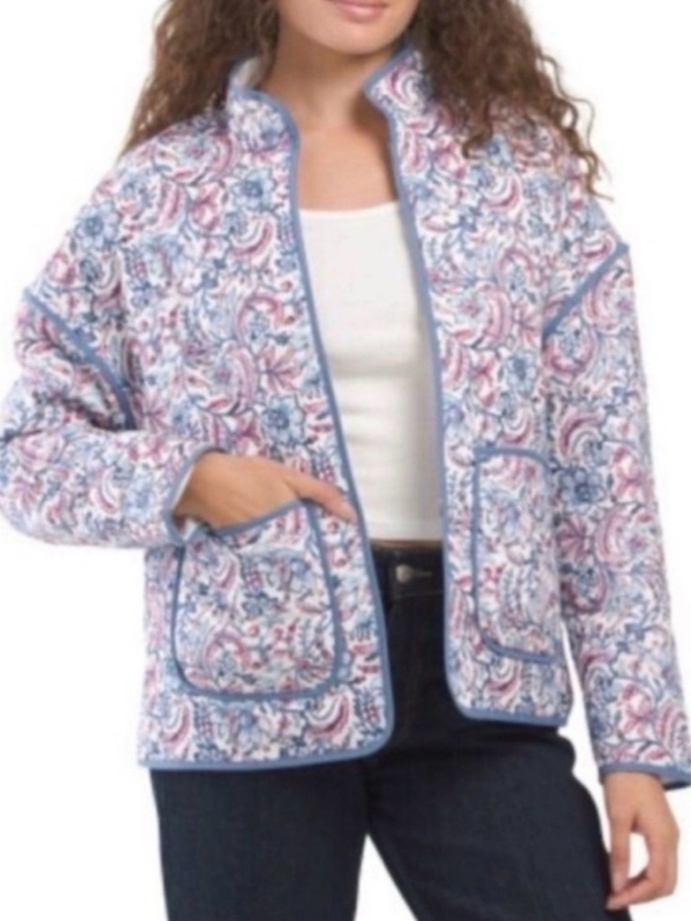 7 For All Mankind Floral Quilted Jacket Size Medium Lined Cotton Boho